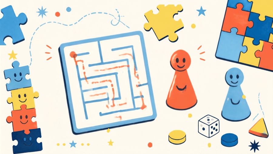 Illustration of puzzles and games